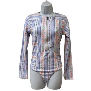 Maaji Reversible Long Sleeve One Piece Swimsuit Floral Neon Zip Front Large NEW